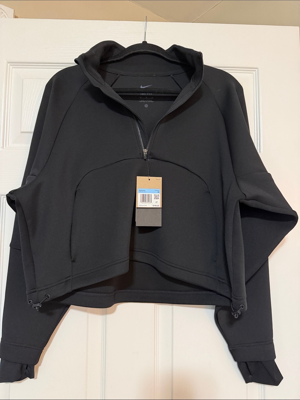 Nike Black Cropped Half-Zip Bomber scuba Hoodie